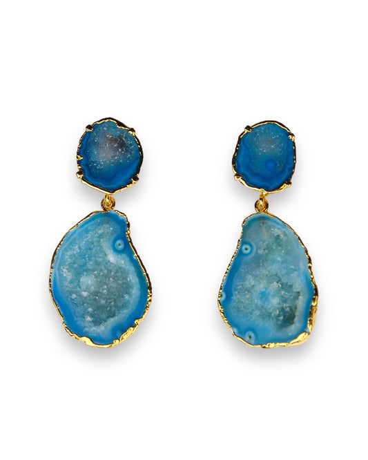 One of a Kind Ocean Blue Crystal Geode Statement Earrings
