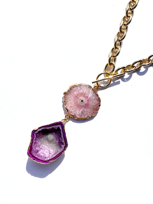 Magnolia Pink Geode Statement Chain Necklace