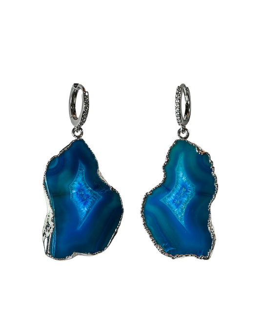 One of a Kind Blue Agate Statement Earrings