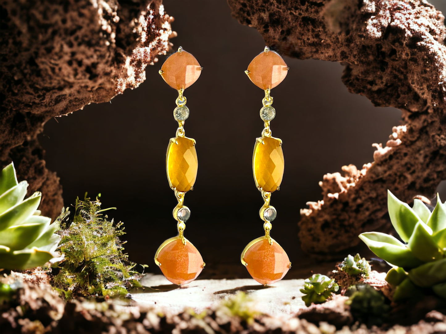 Celine Gemstone Statement Earrings in Sunstone and Citrine