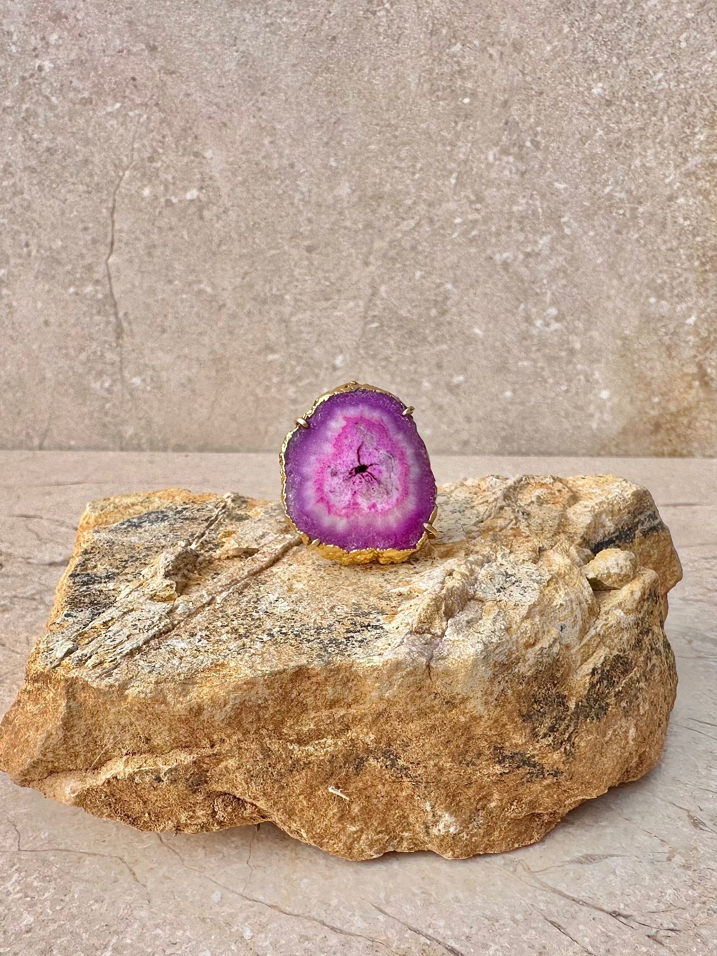 Ruby Pink Solar Geode Statement Ring