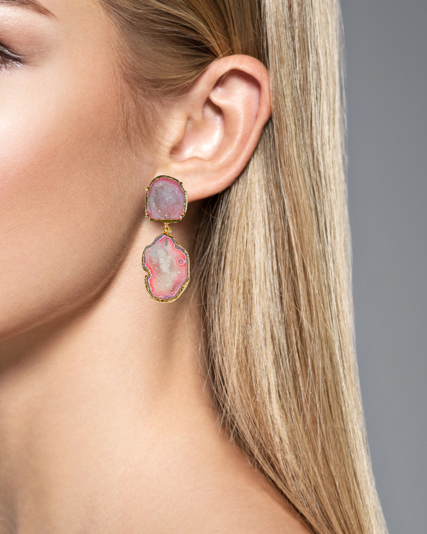 One of a Kind Blush Pink Geode Statement Earrings