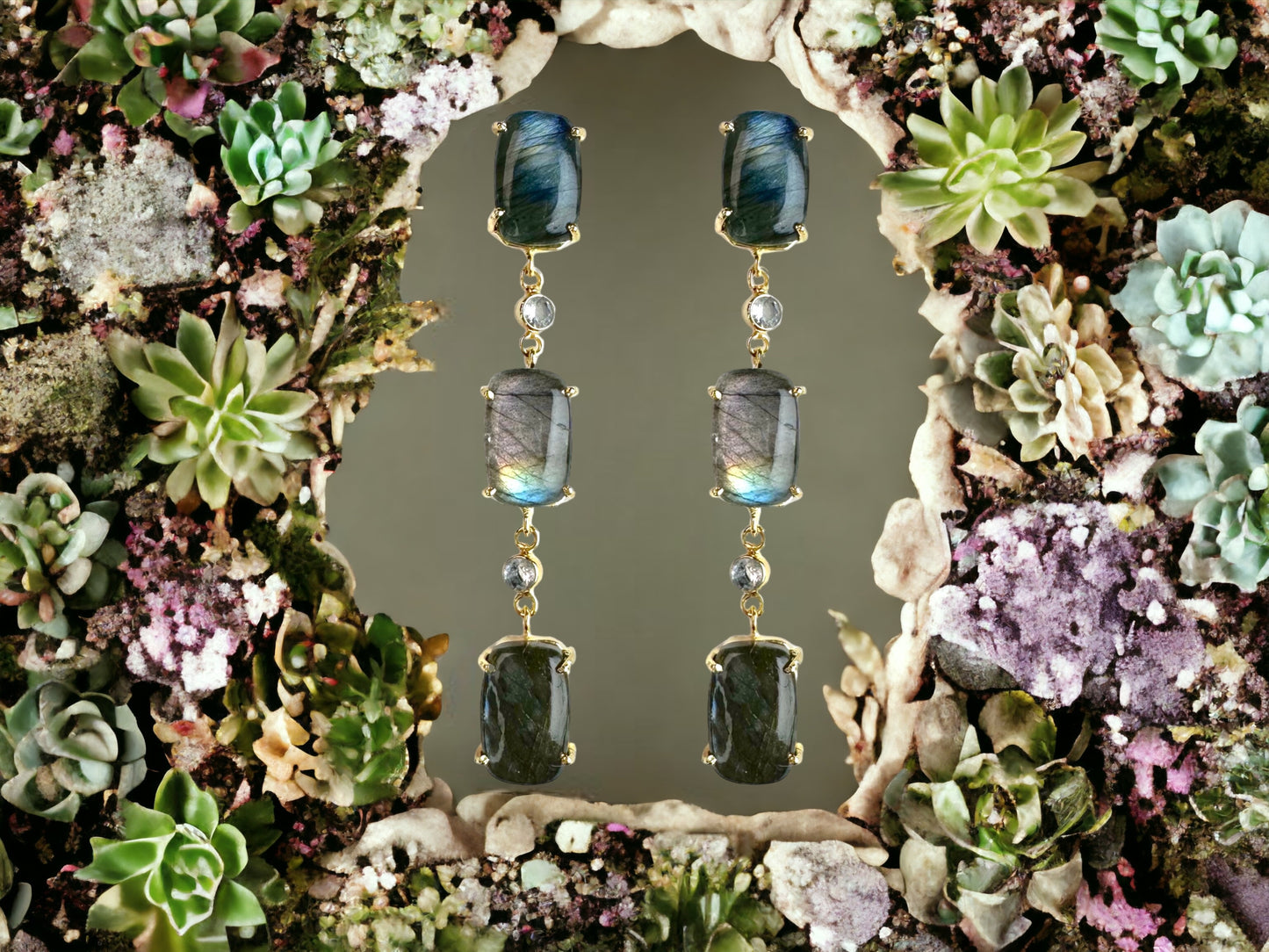 Naomi Labradorite Gemstone Statement Earrings