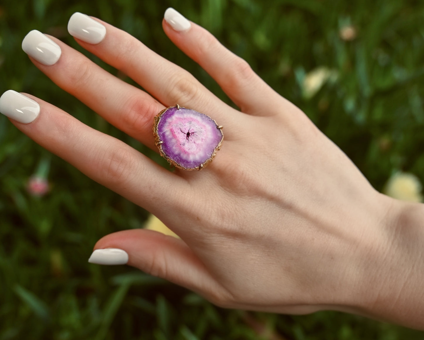 Ruby Pink Solar Geode Statement Ring