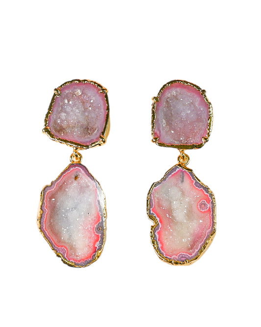 One of a Kind Blush Pink Geode Statement Earrings