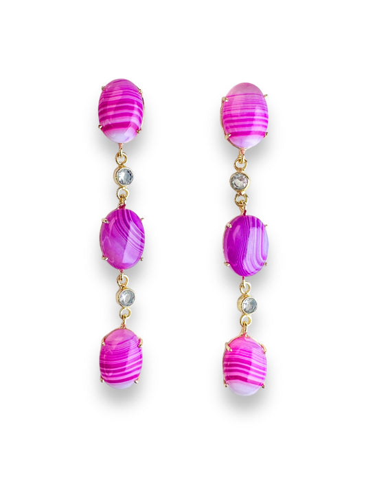 Olivia Pink Striped Agate Gemstone Statement Earrings