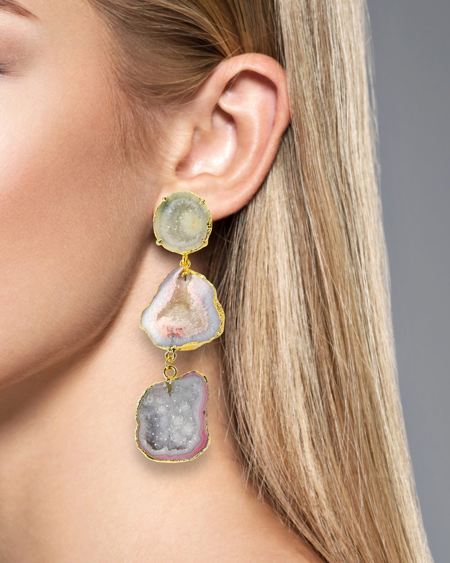 Niveah Beige and Blush Pink Geode Statement Earrings