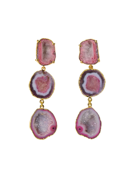 Imani Striped Pink Agate and Geode Statement Earrings
