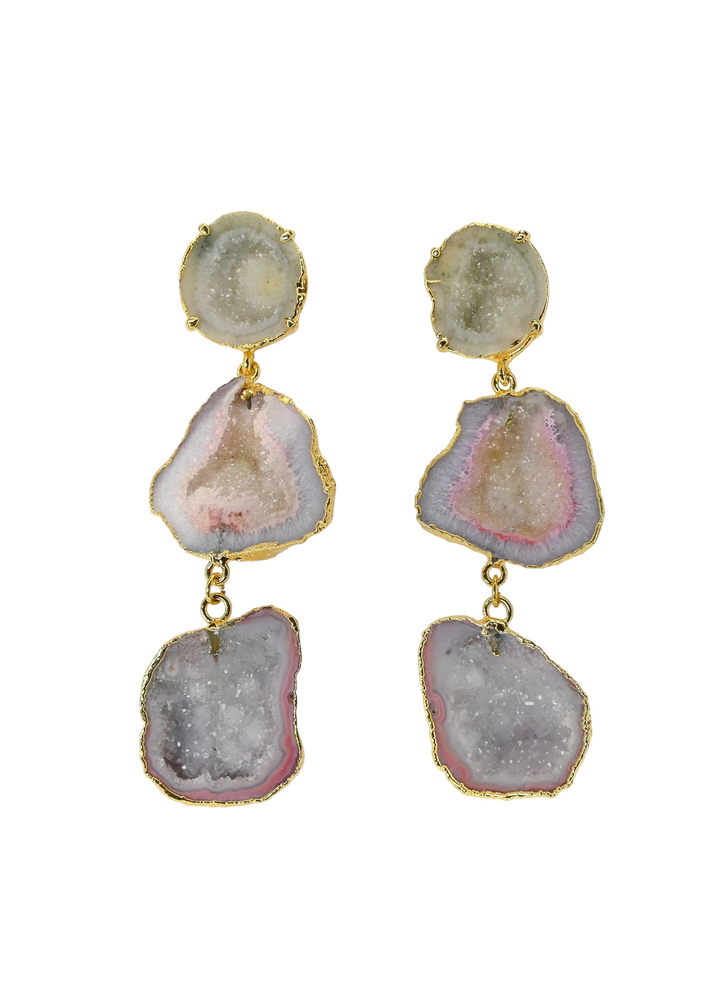 Niveah Beige and Blush Pink Geode Statement Earrings