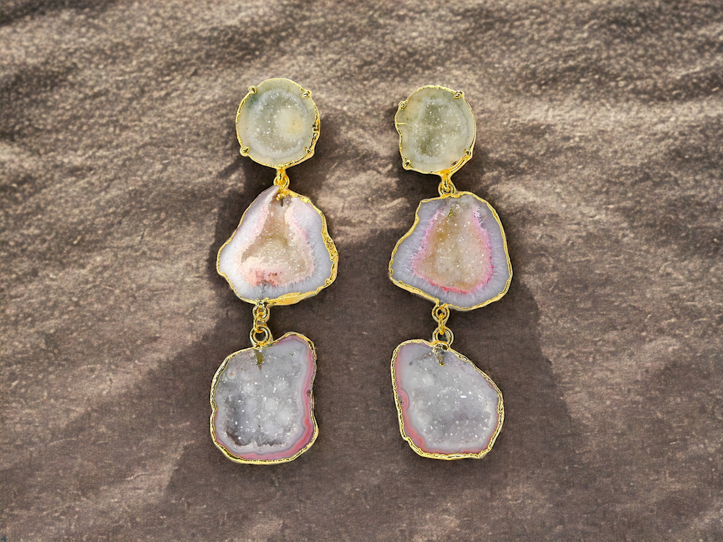 Niveah Beige and Blush Pink Geode Statement Earrings