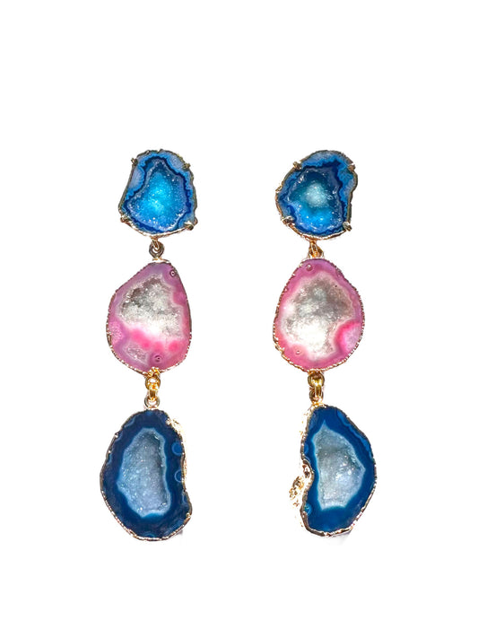Melody Blue and Pink Geode Statement Earrings