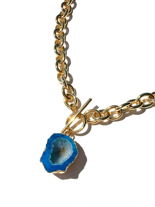Alexa Blue Geode Statement Chain Necklace