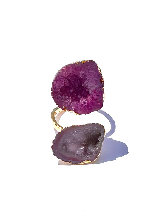 Rose Pink Double Geode Wrap Ring
