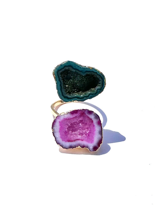 Isla Green and Pink Geode Wrap Ring