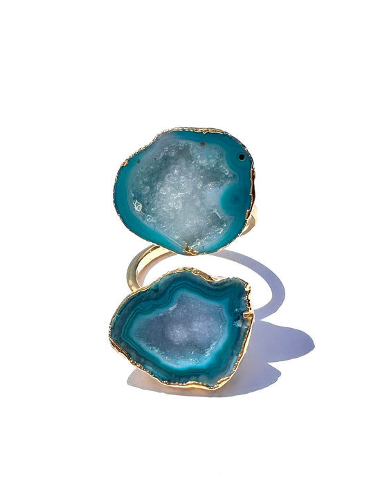 Esmeralda Blue Double Geode Statement Ring