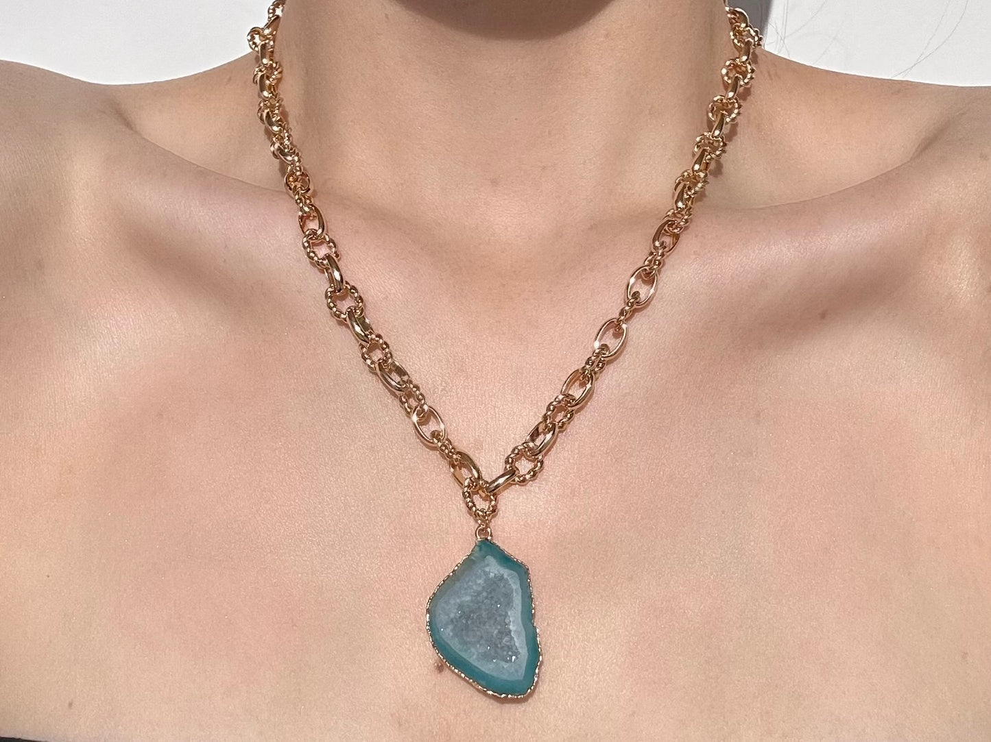 Josephine Teal Geode Chain Statement Necklace