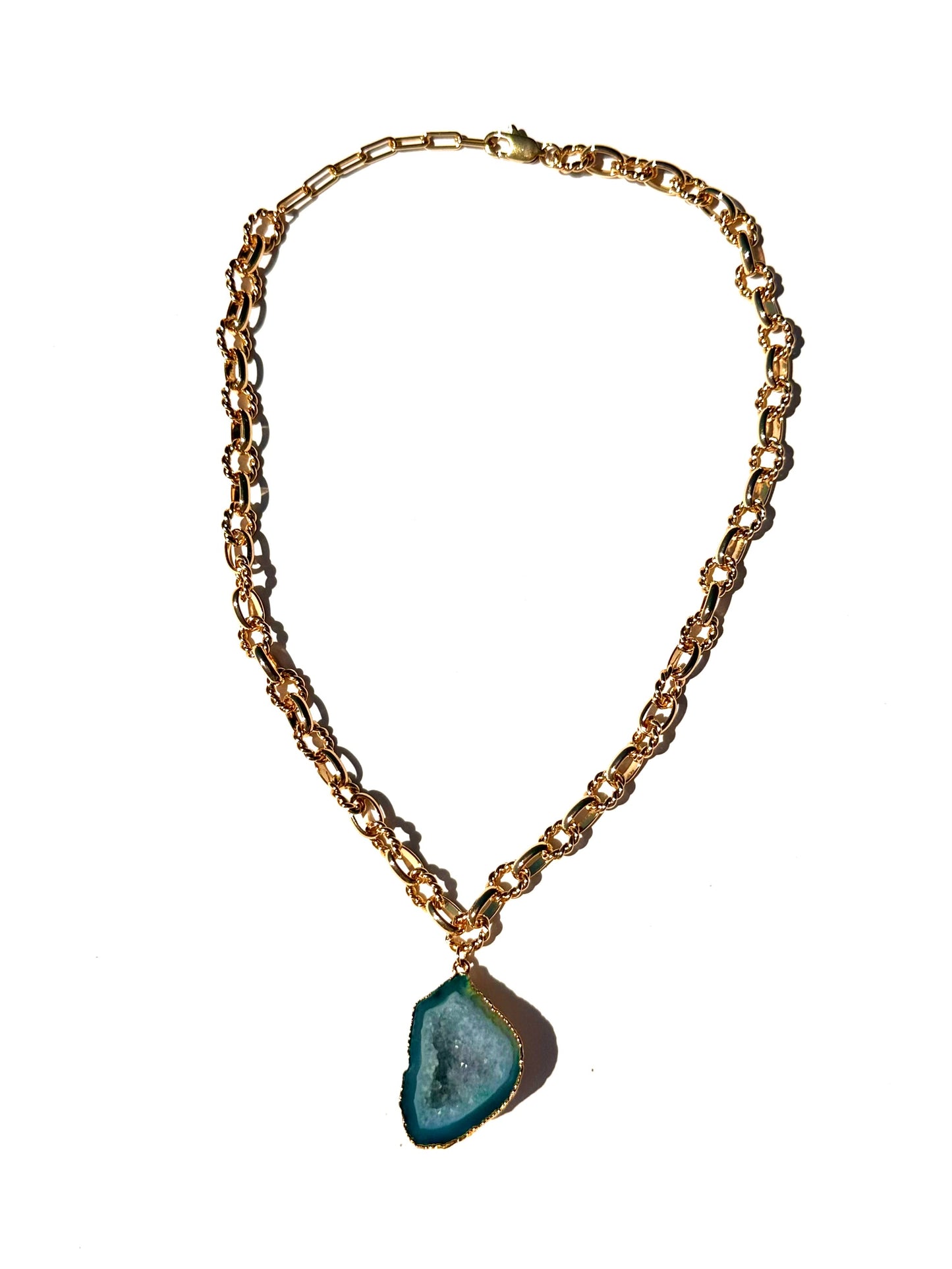 Josephine Teal Geode Chain Statement Necklace