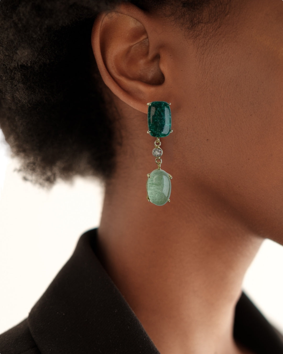 Emerald outlets Drop Organic Cascades - Long Resin Statement Earrings