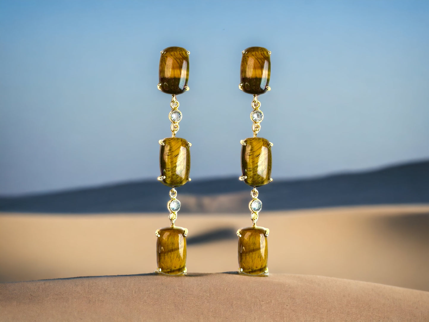 Samira Tiger's Eye Gemstone Statement Earrings