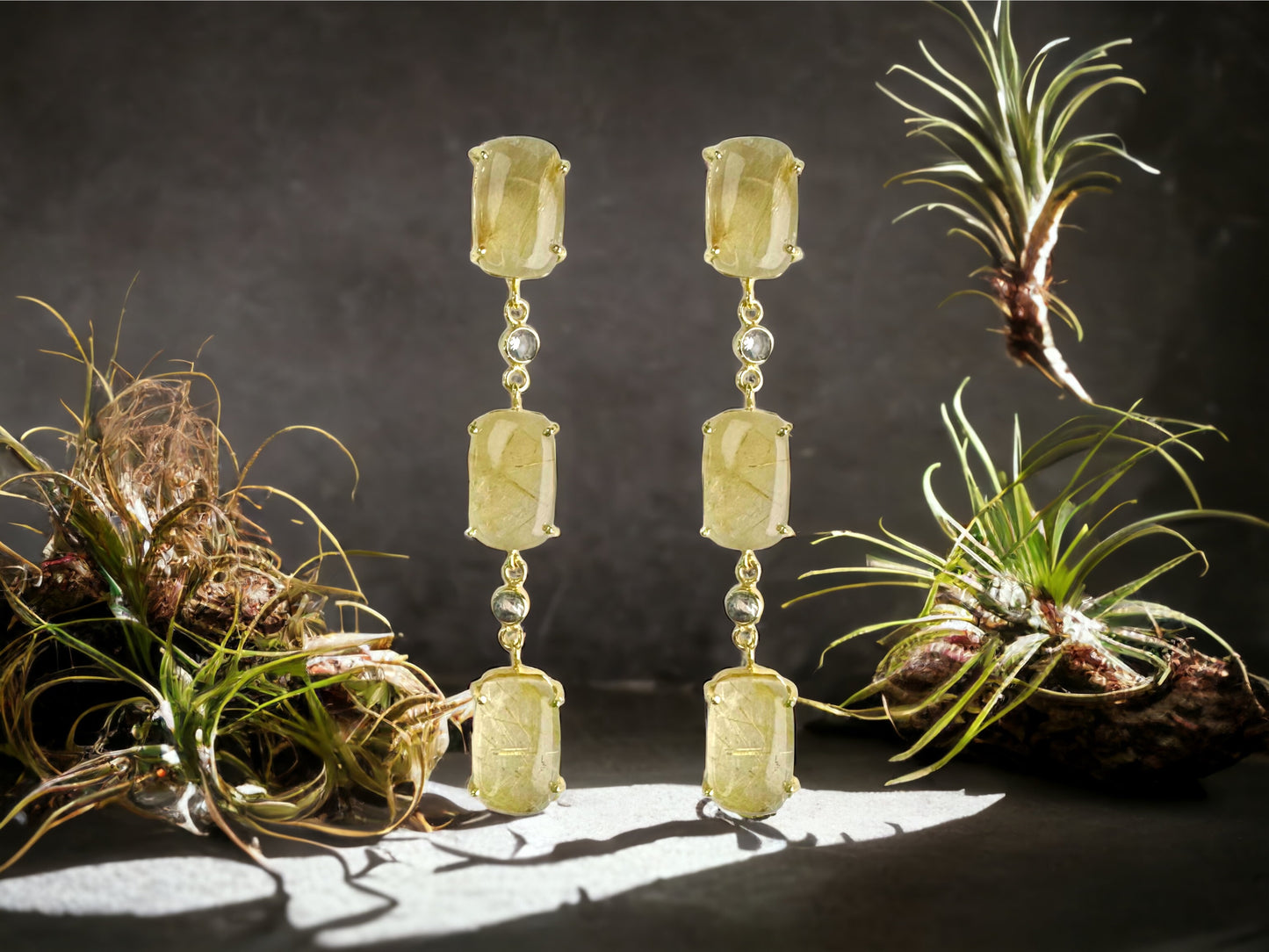 Heidi Golden Rutilated Quartz Gemstone Statement Earrings