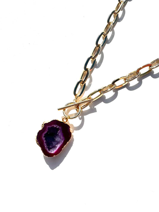 Vina Maroon Geode Statement Chain Necklace