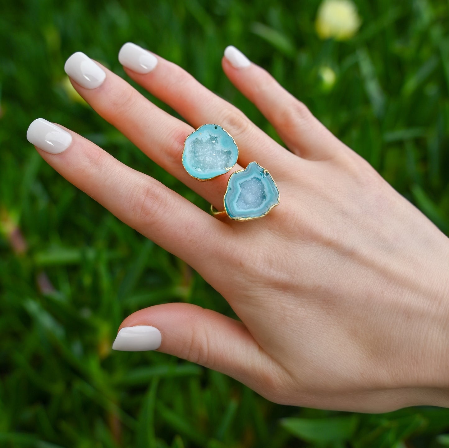 Esmeralda Blue Double Geode Statement Ring