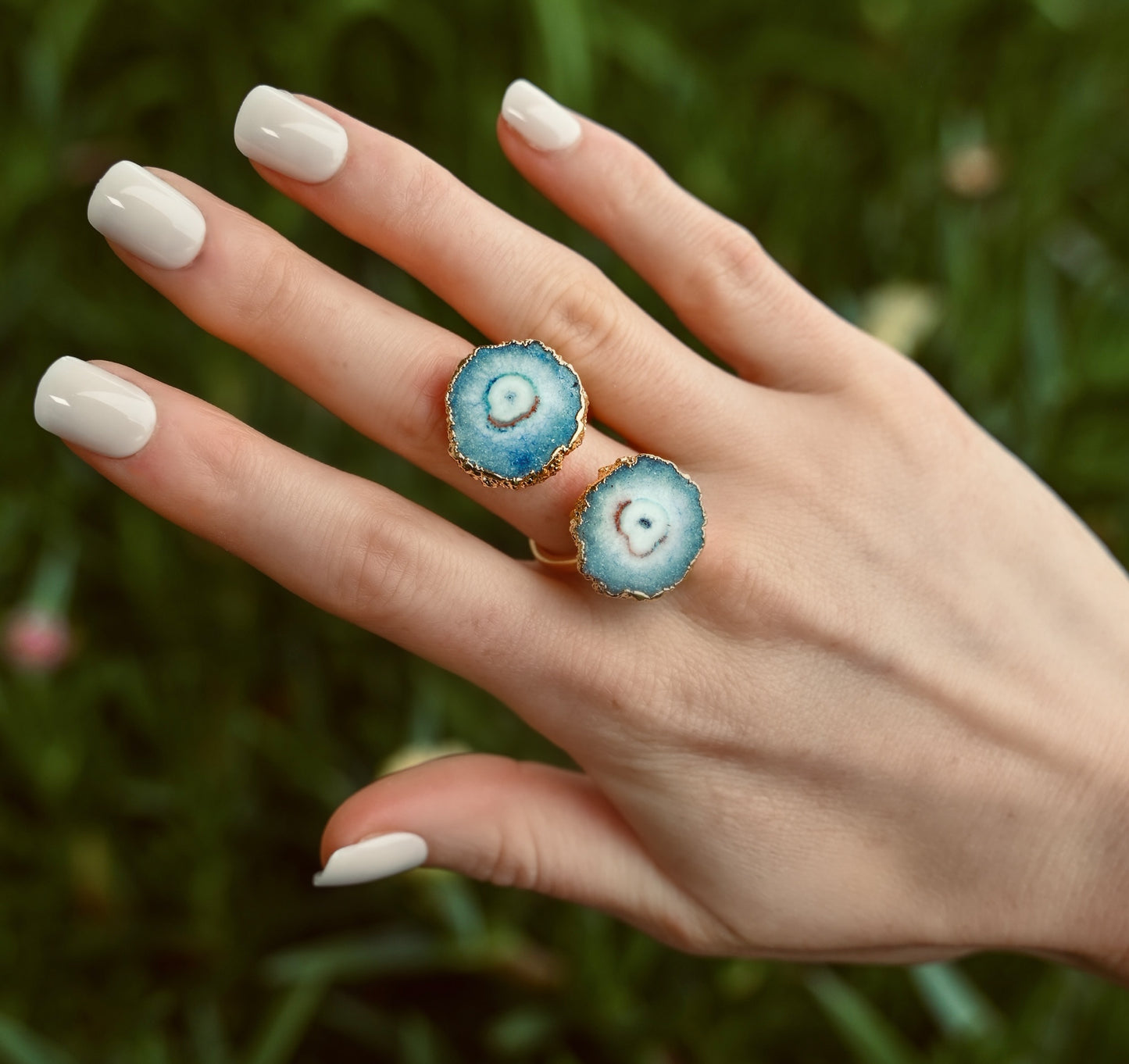 Ciel Sky Blue Solar Geode Ring