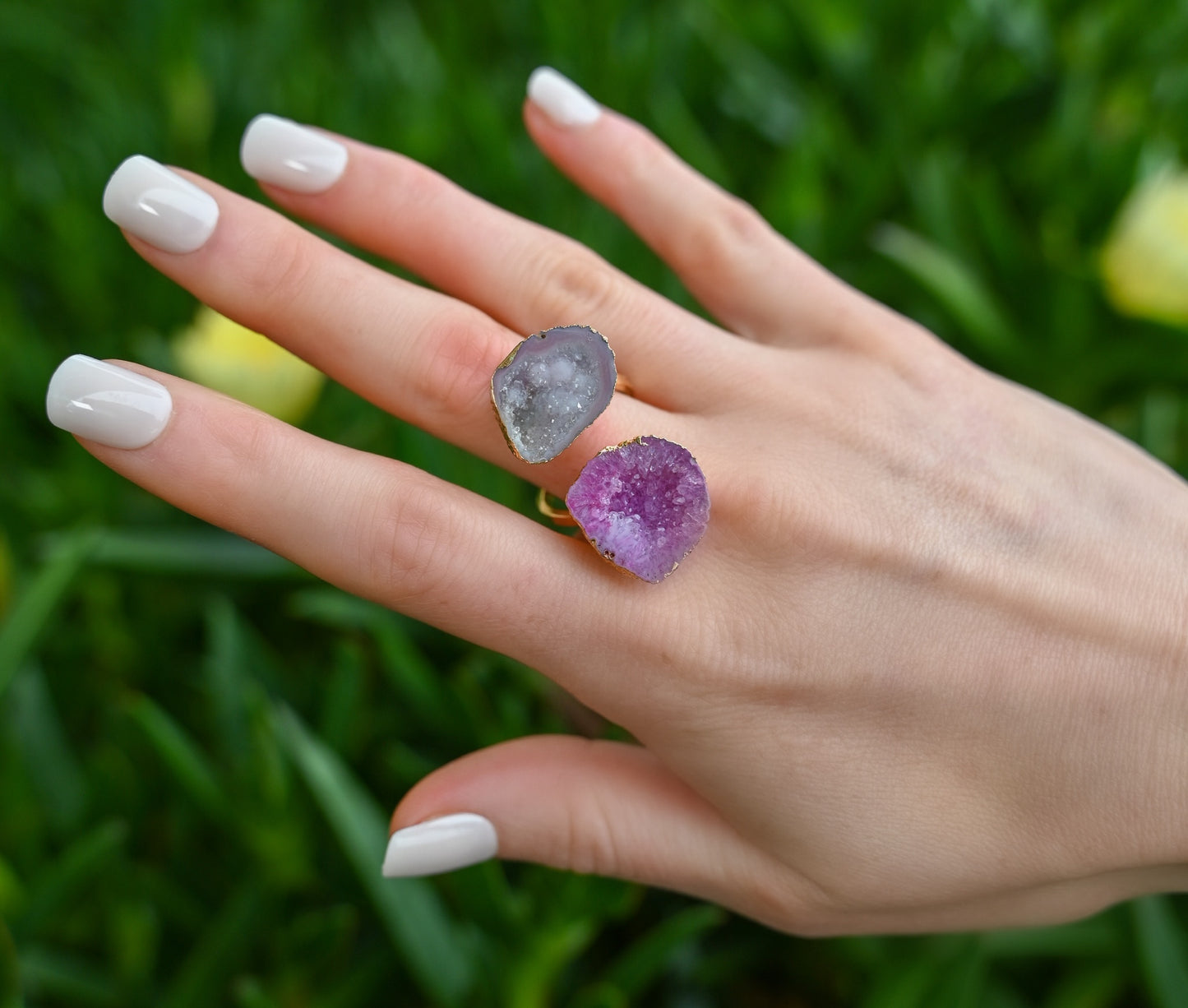 Rose Pink Double Geode Wrap Ring