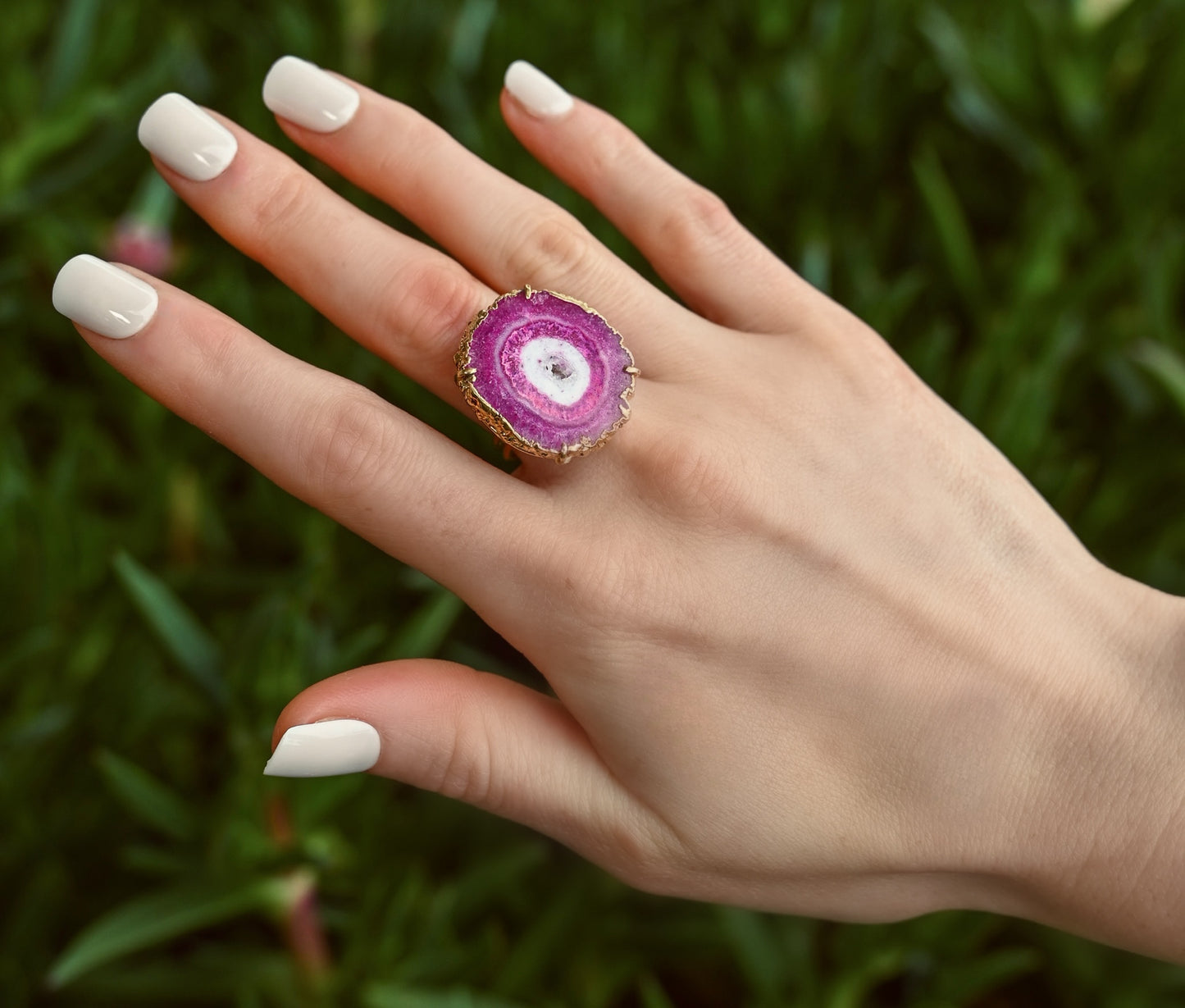 Fiora Pink Solar Geode Statement Ring