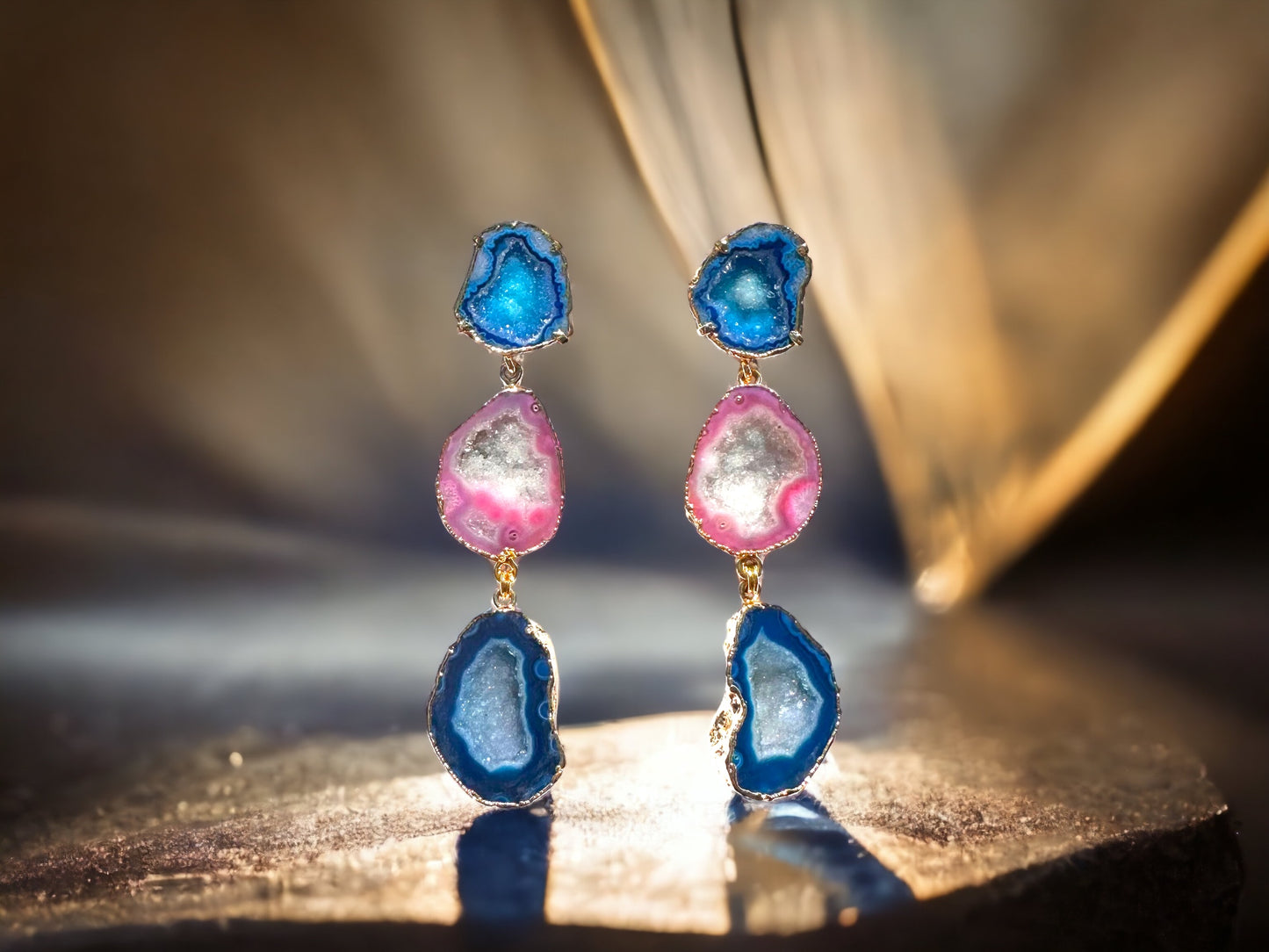 Melody Blue and Pink Geode Statement Earrings