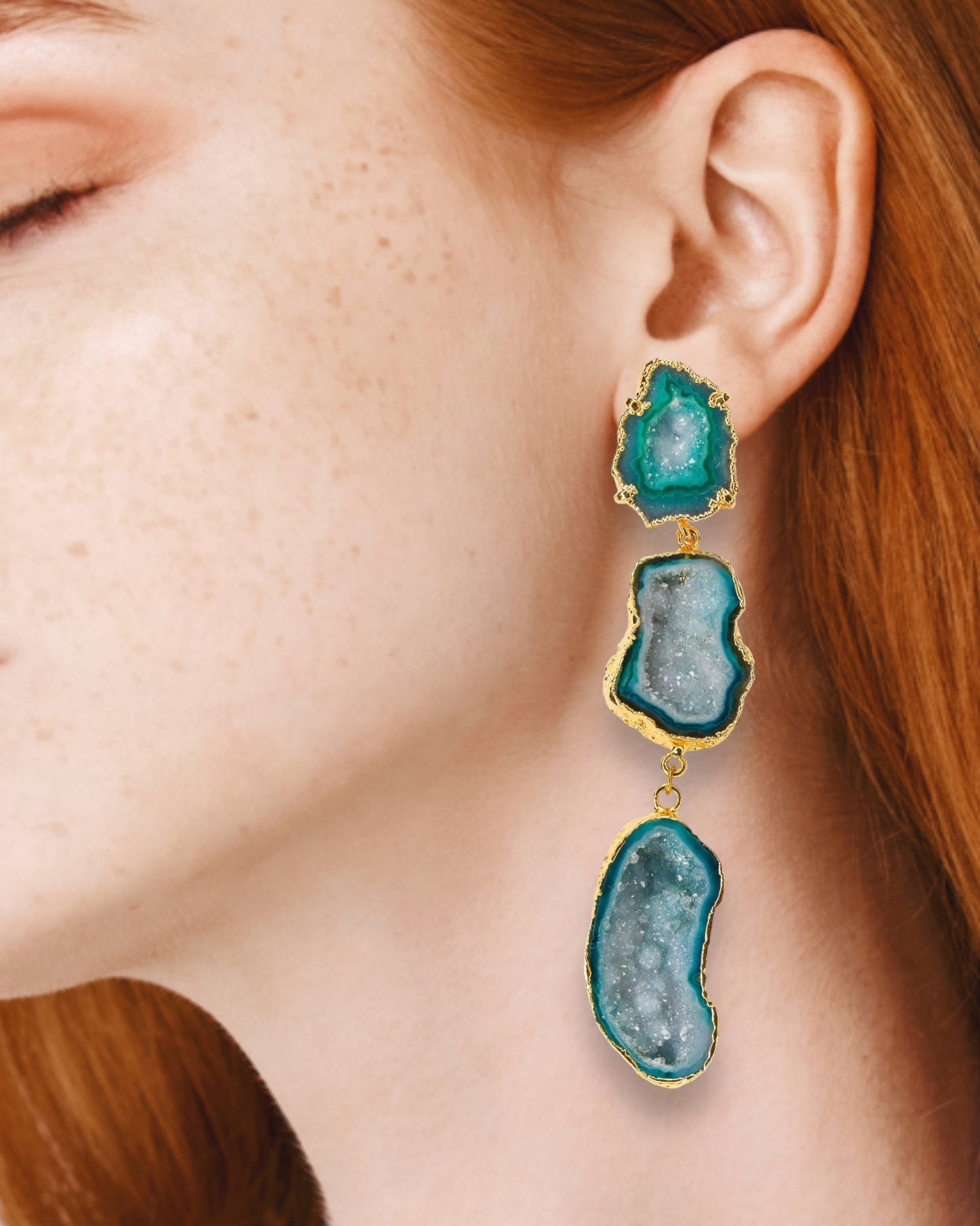 Shelby Teal Green Geode Statement Earrings