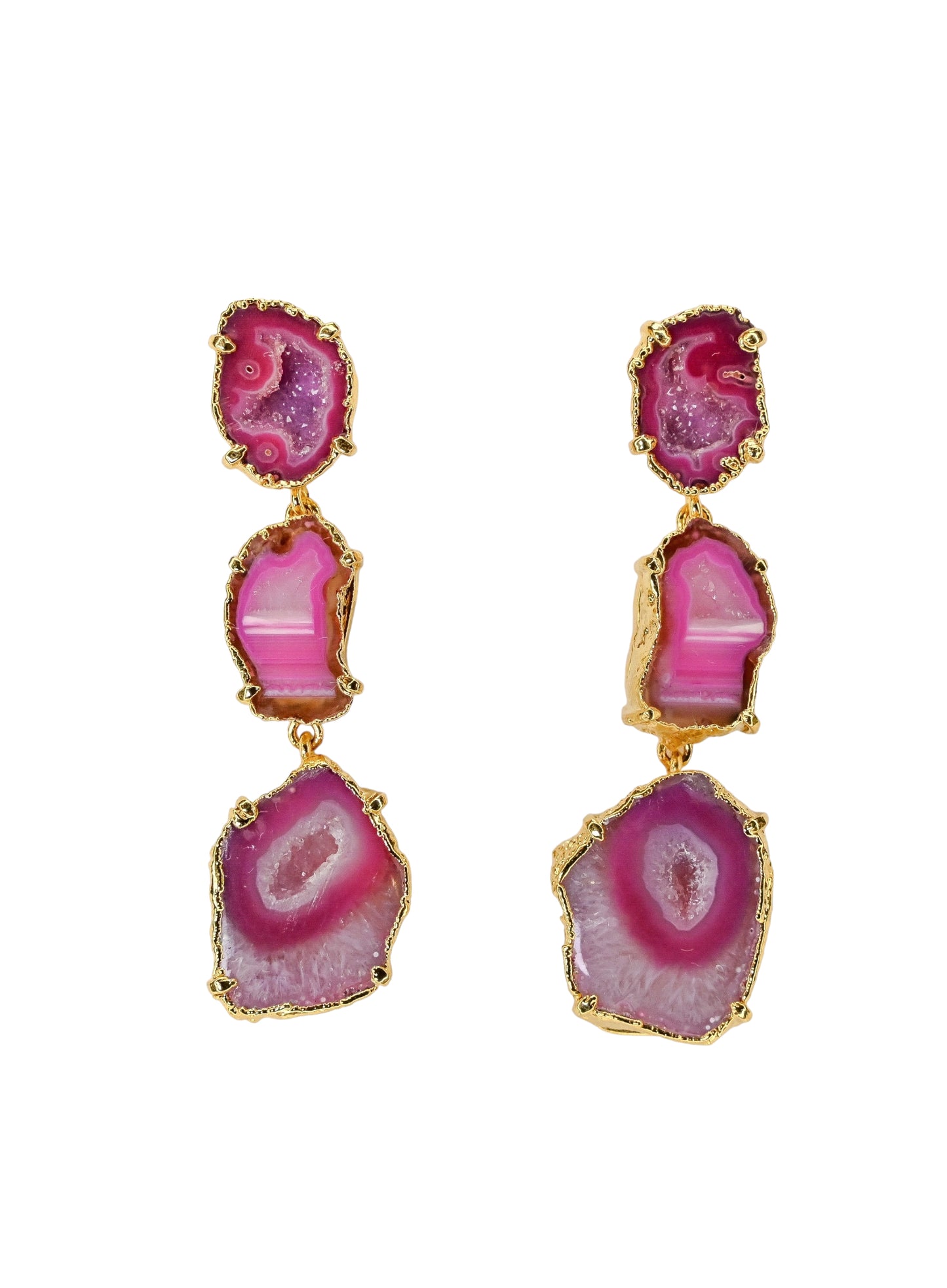 Leila Pink Striped Agate and Geode Statement Earrings