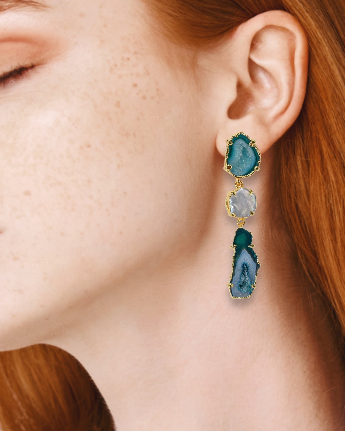 Vivienne Blue Geode and Pearl Earrings