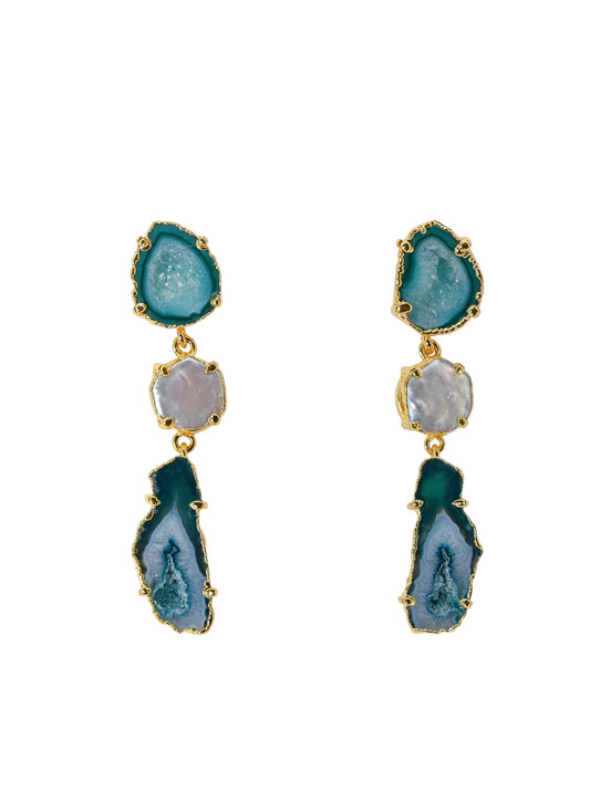 Vivienne Blue Geode and Pearl Earrings