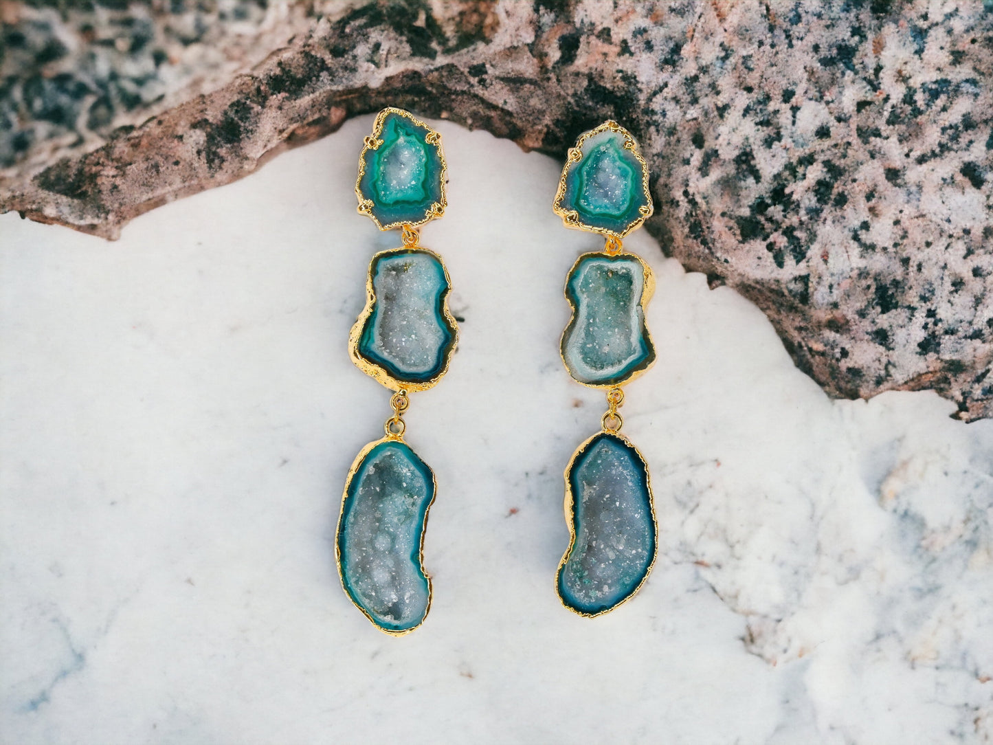 Shelby Teal Green Geode Statement Earrings