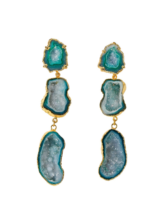 Shelby Teal Green Geode Statement Earrings