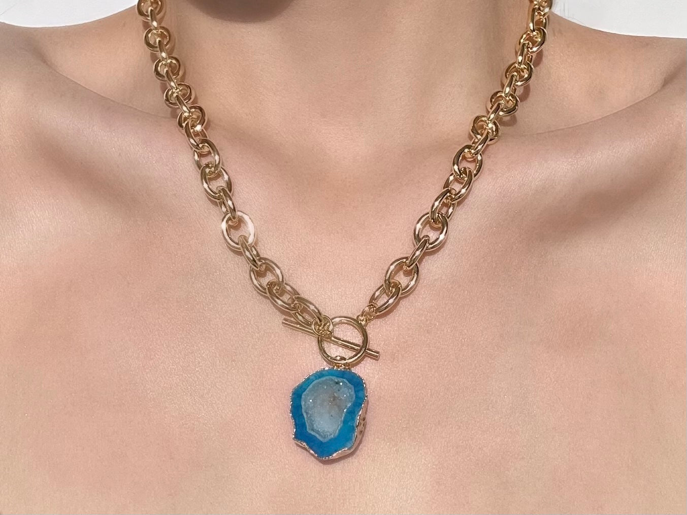 Alexa Blue Geode Statement Chain Necklace