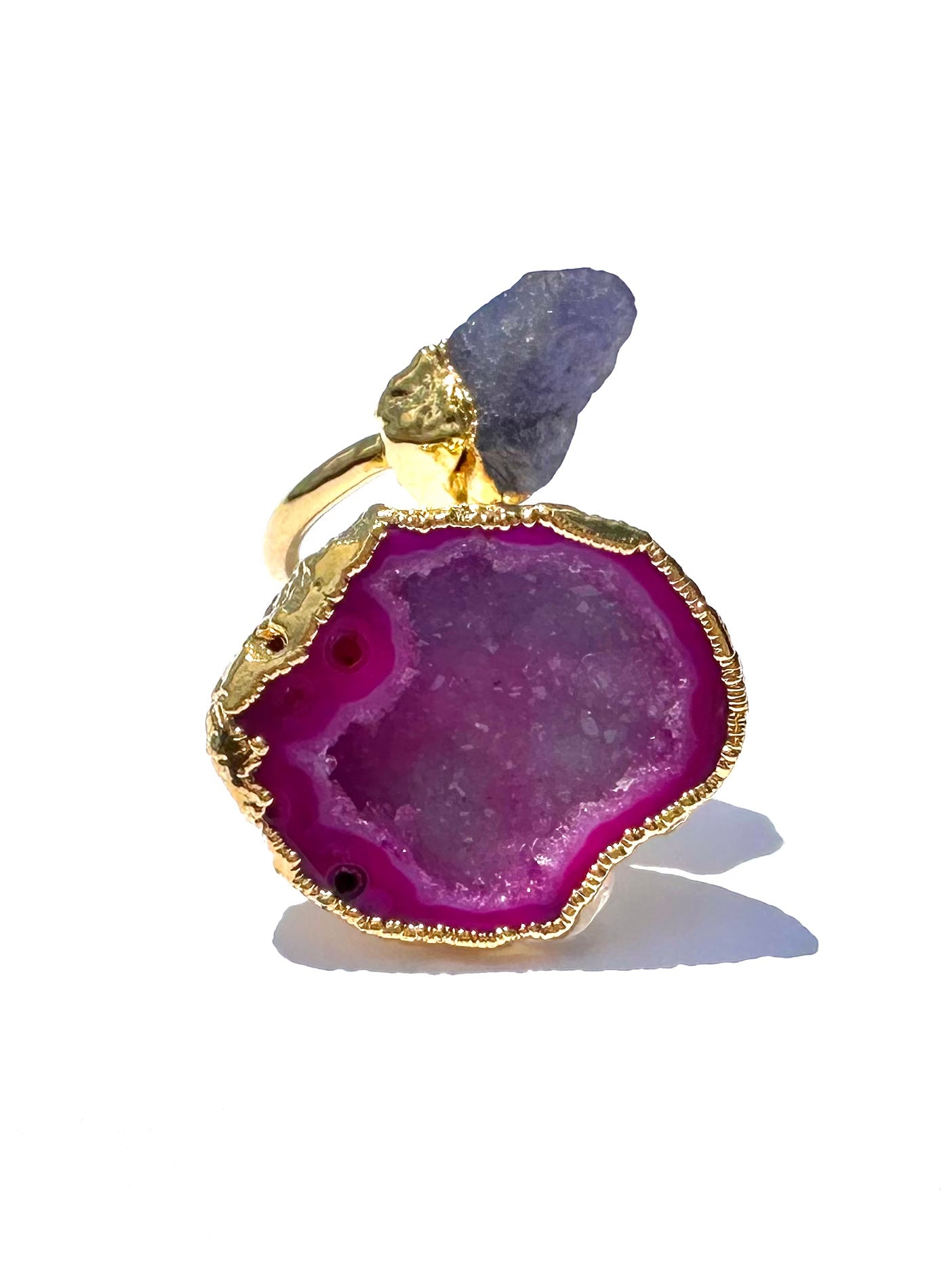 Lotus Pink Geode and Amethyst Tip Ring