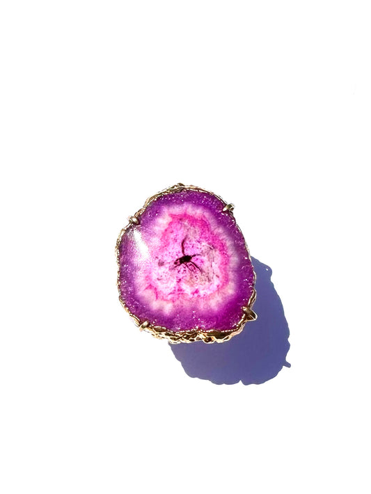 Ruby Pink Solar Geode Statement Ring